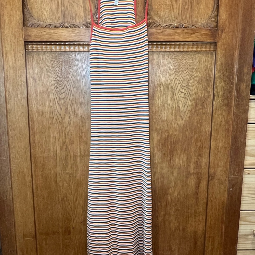 Striped Maxi Dress with Red Trim